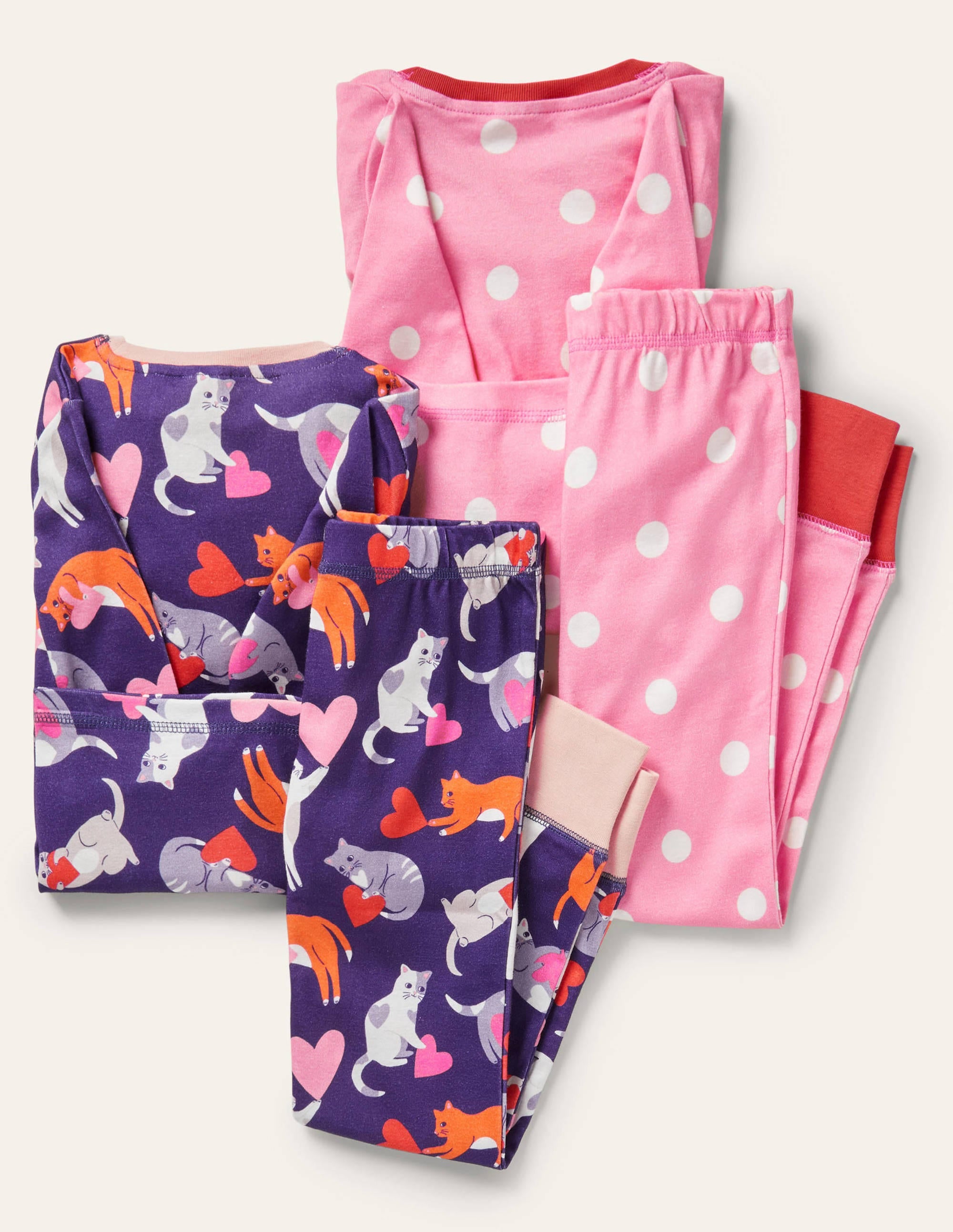 Twin Pack Snug Pyjamas-Starboard Blue Love Cats - Image 2