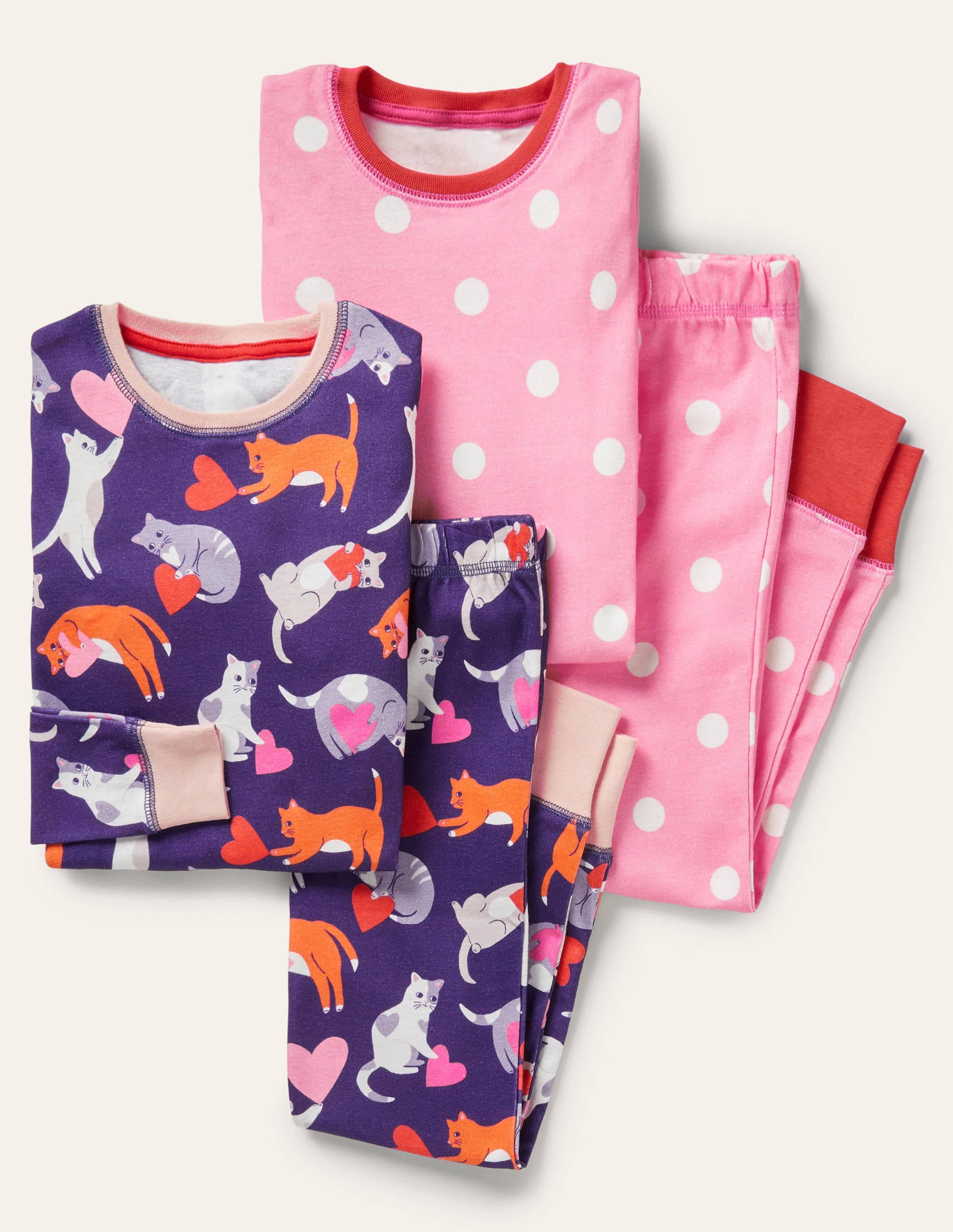 Twin Pack Snug Pyjamas-Starboard Blue Love Cats - Image 1