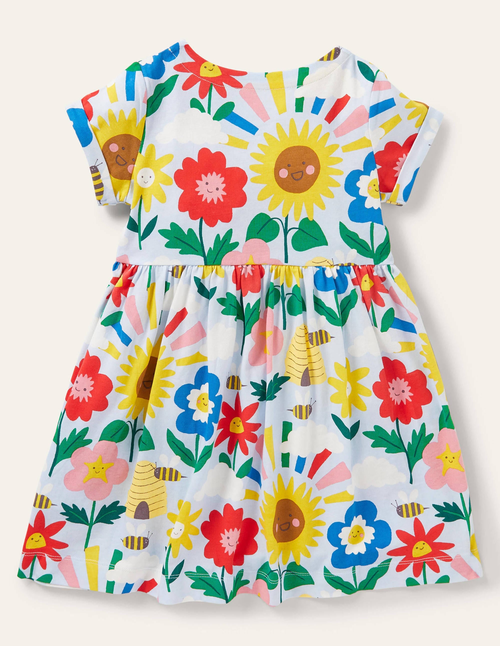 Short Sleeve Fun Jersey Dress-Provence Blue Happy Flowers - Image 2