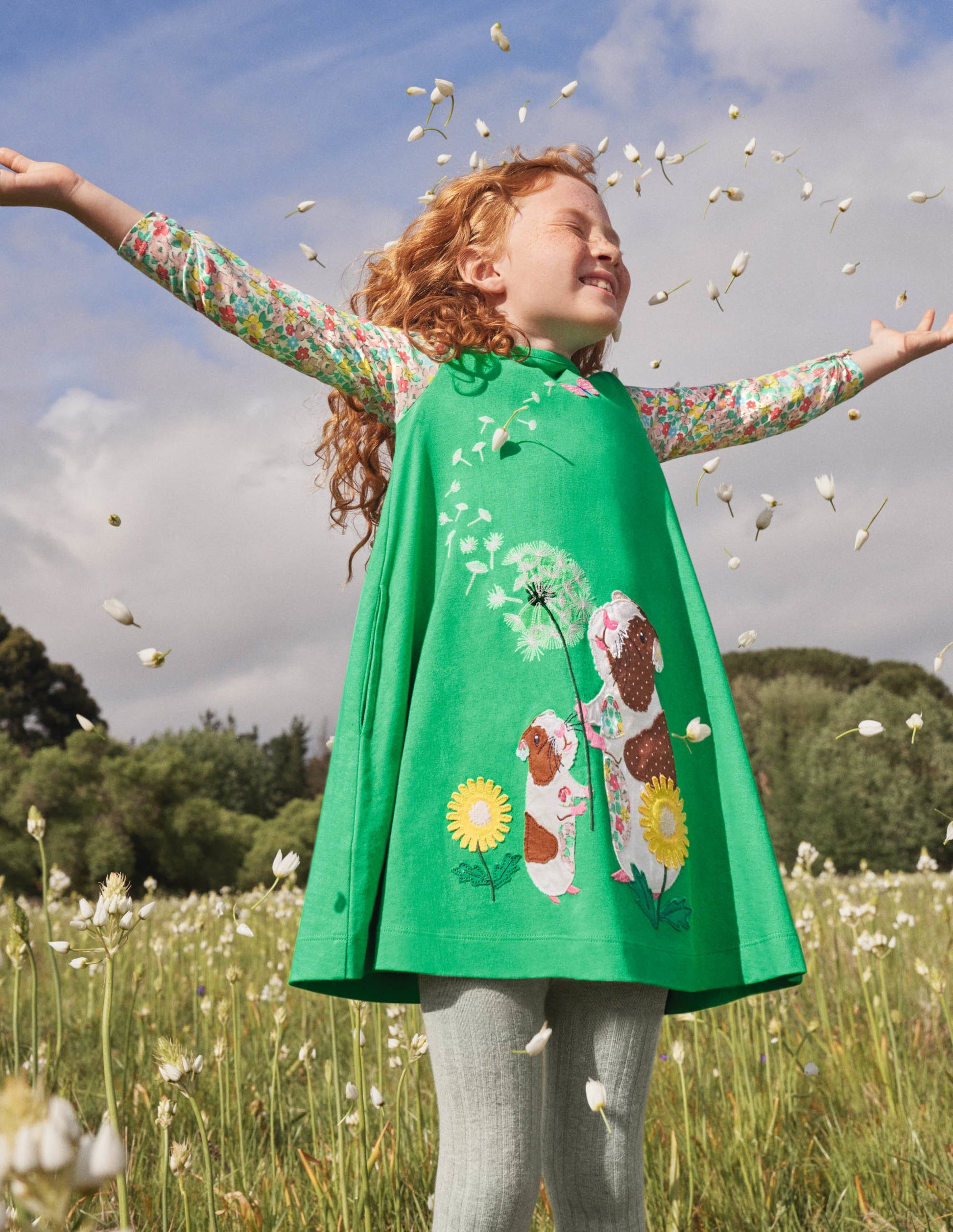 Long Sleeve Appliqué Dress-Aloe Green Guinea Pigs-4