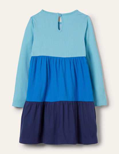 Tiered Appliqué Dress-Aqua Blue Sea Scene-2