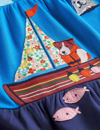 Tiered Appliqué Dress-Aqua Blue Sea Scene-3