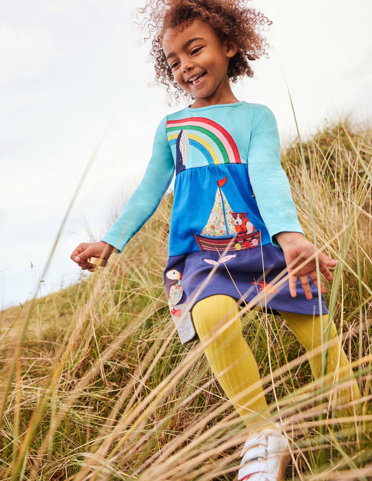 Tiered Appliqué Dress-Aqua Blue Sea Scene