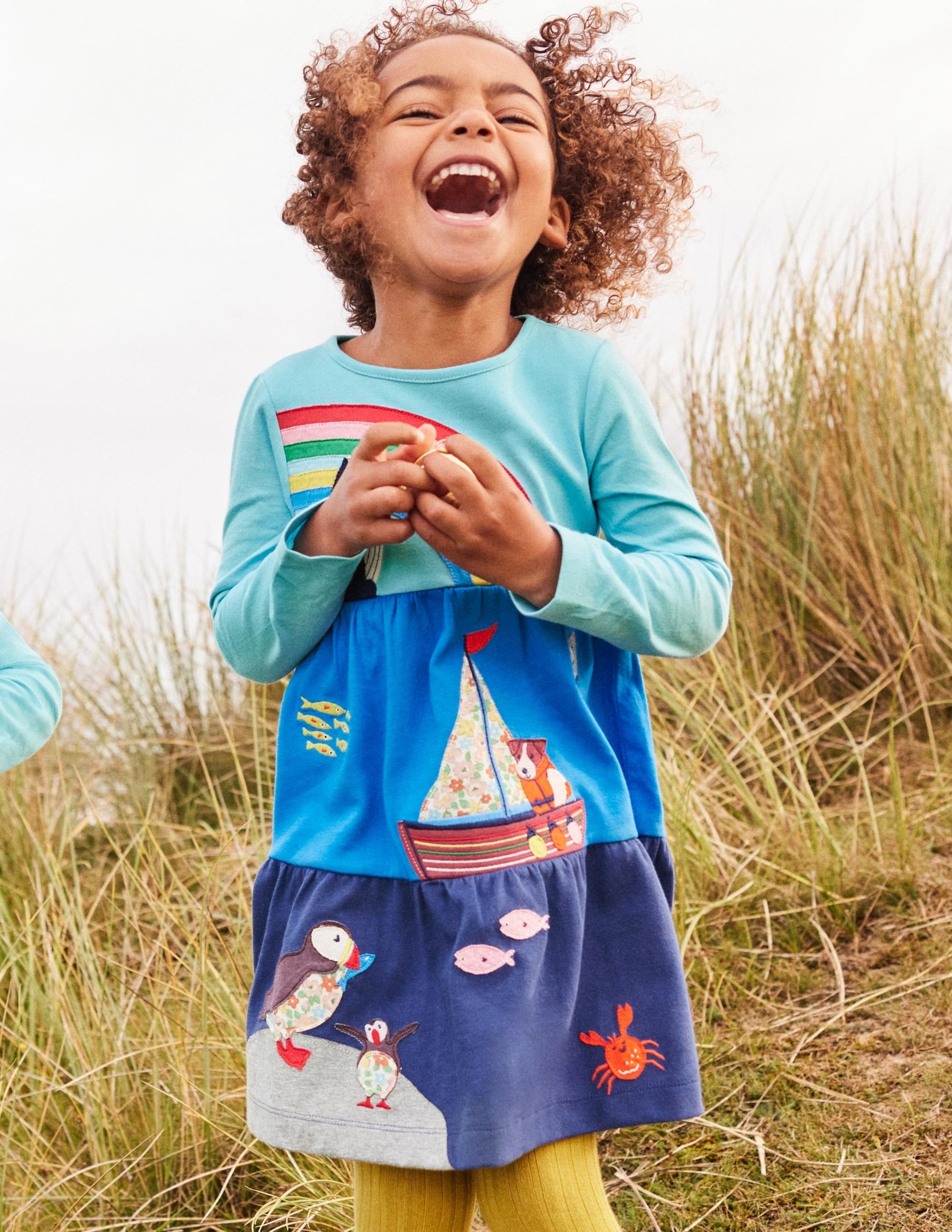 Tiered Appliqué Dress-Aqua Blue Sea Scene-5