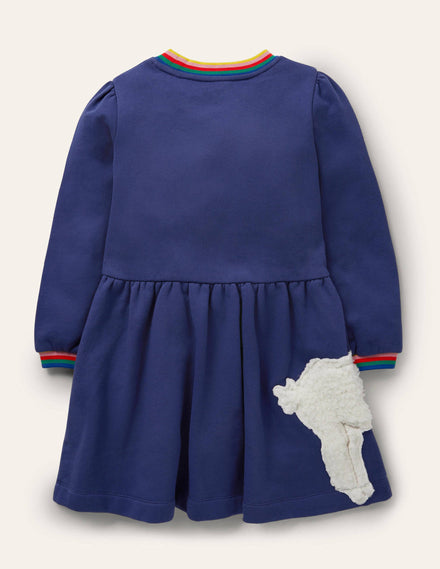 Appliqué Sweatshirt Dress-Starboard Blue Animals
