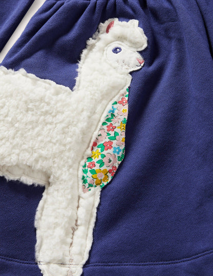 Appliqué Sweatshirt Dress-Starboard Blue Animals-3