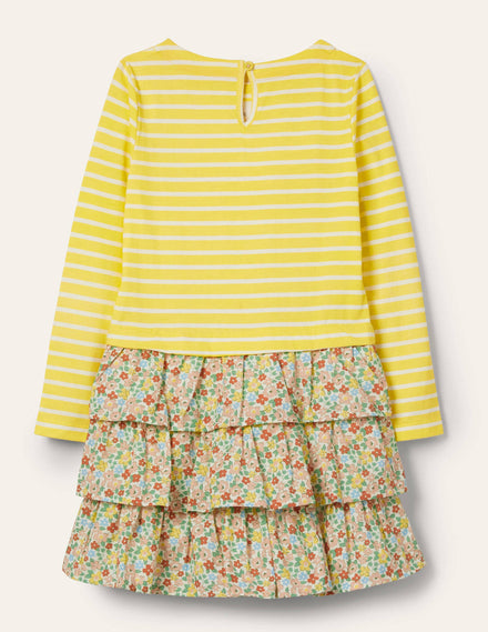 Appliqué Hotchpotch Dress-Sweetcorn Yellow/ Ivory Sheep