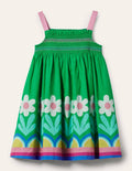 Smocked Sun Dress-Green Pepper Flower Hem