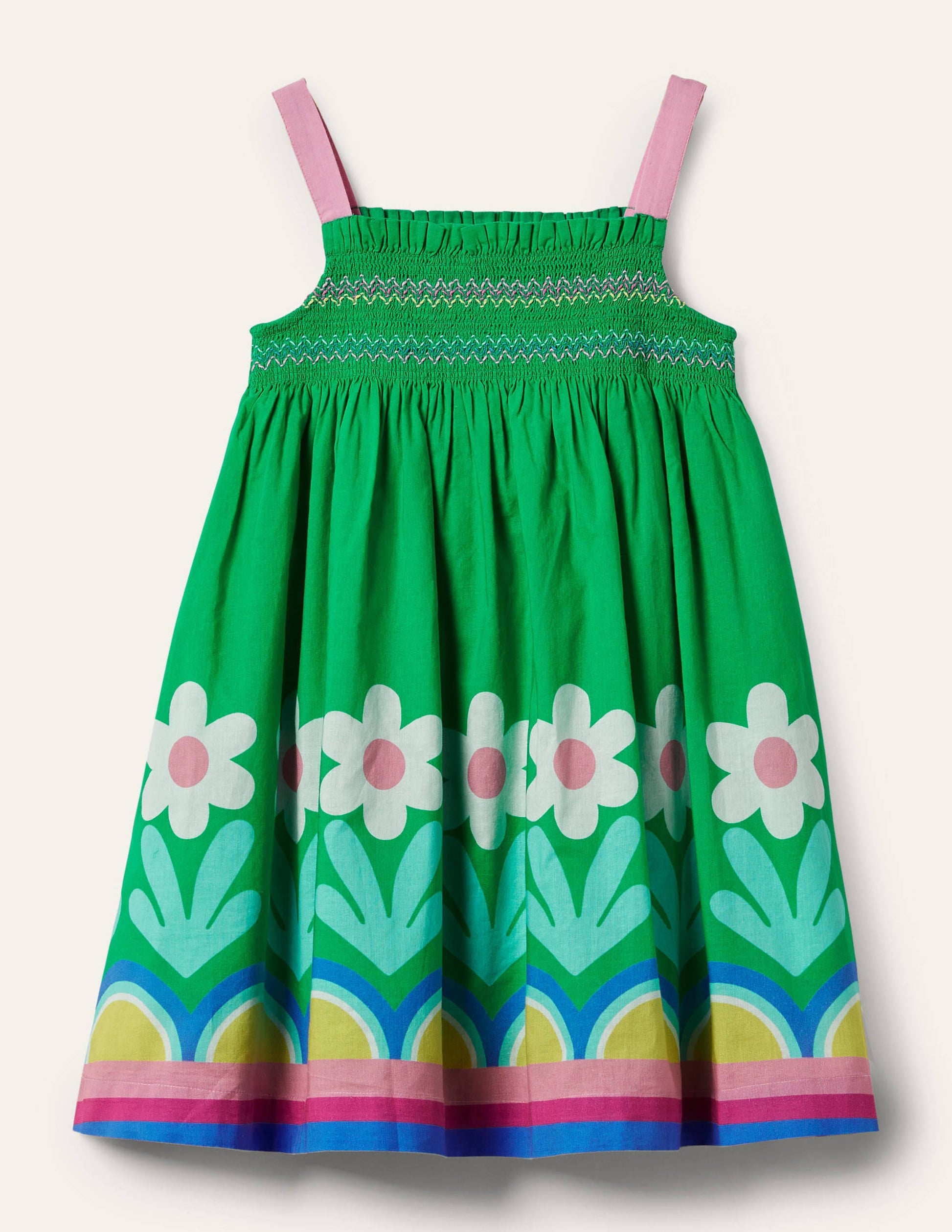 Smocked Sun Dress-Green Pepper Flower Hem-1