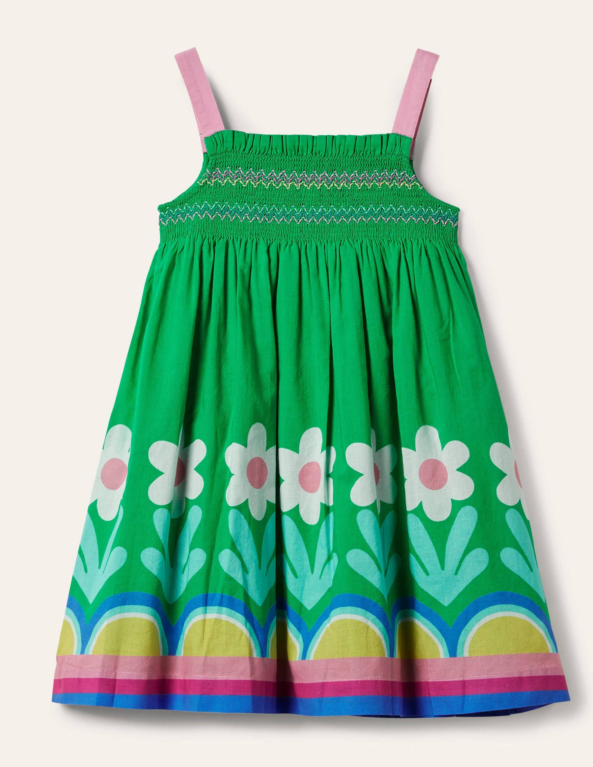 Smocked Sun Dress-Green Pepper Flower Hem-2