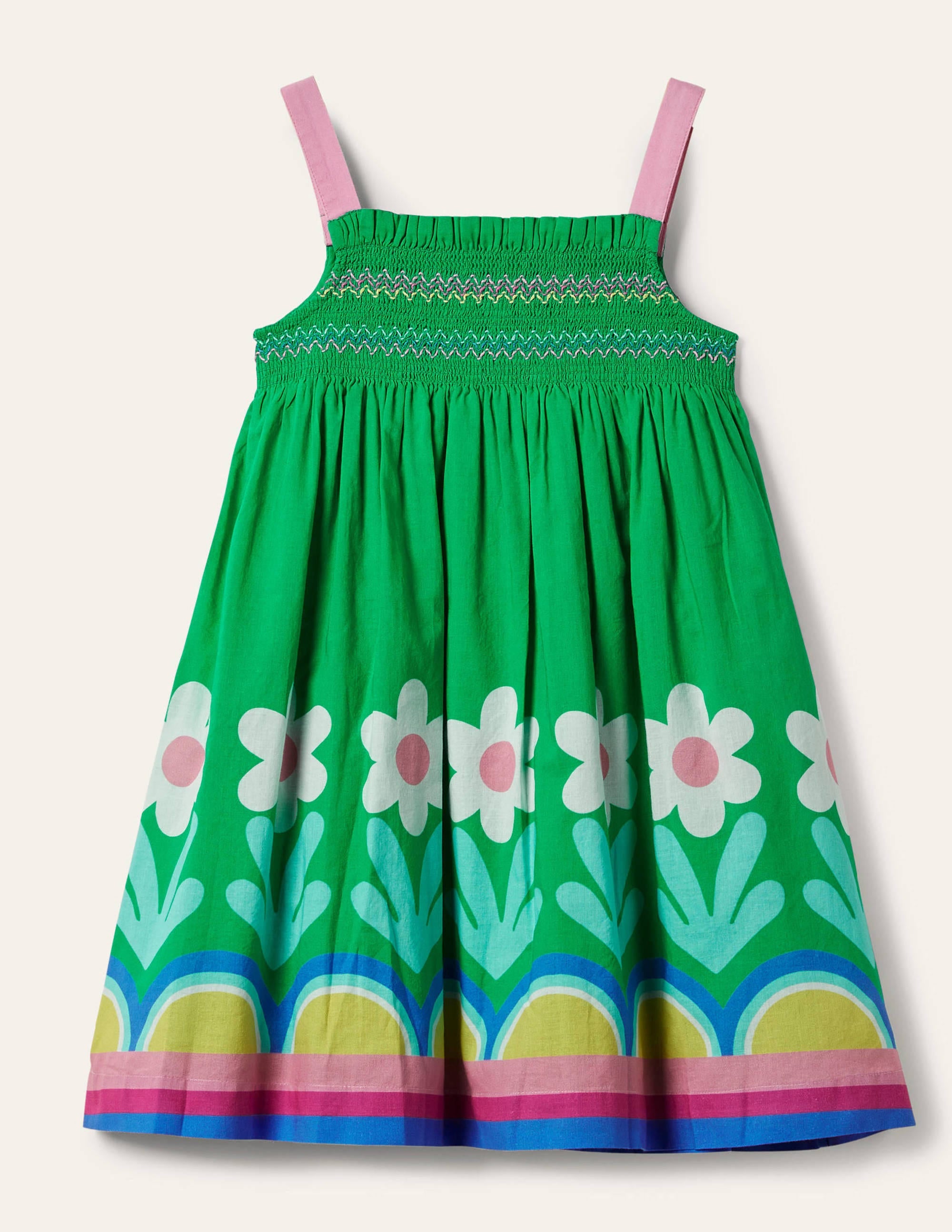 Smocked Sun Dress-Green Pepper Flower Hem - Image 2