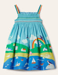 Smocked Sun Dress-Multi Coastal Scene