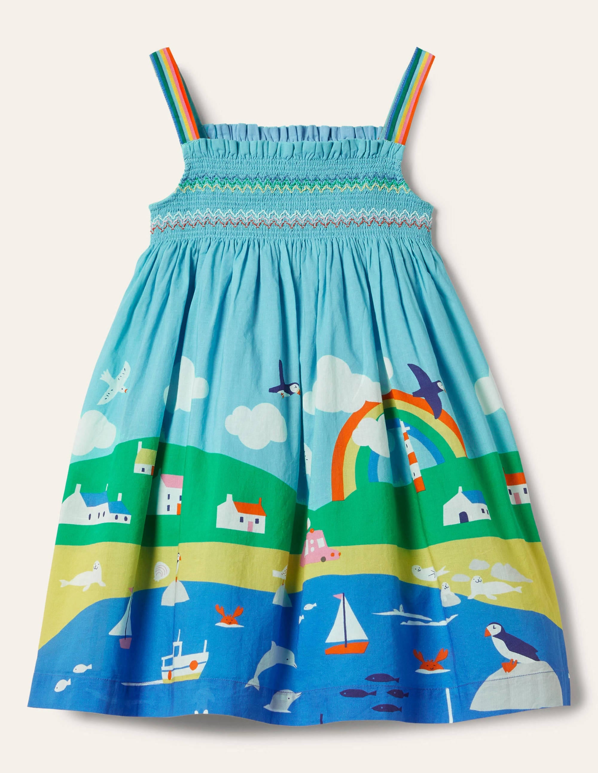 Smocked Sun Dress-Multi Coastal Scene - Image 1