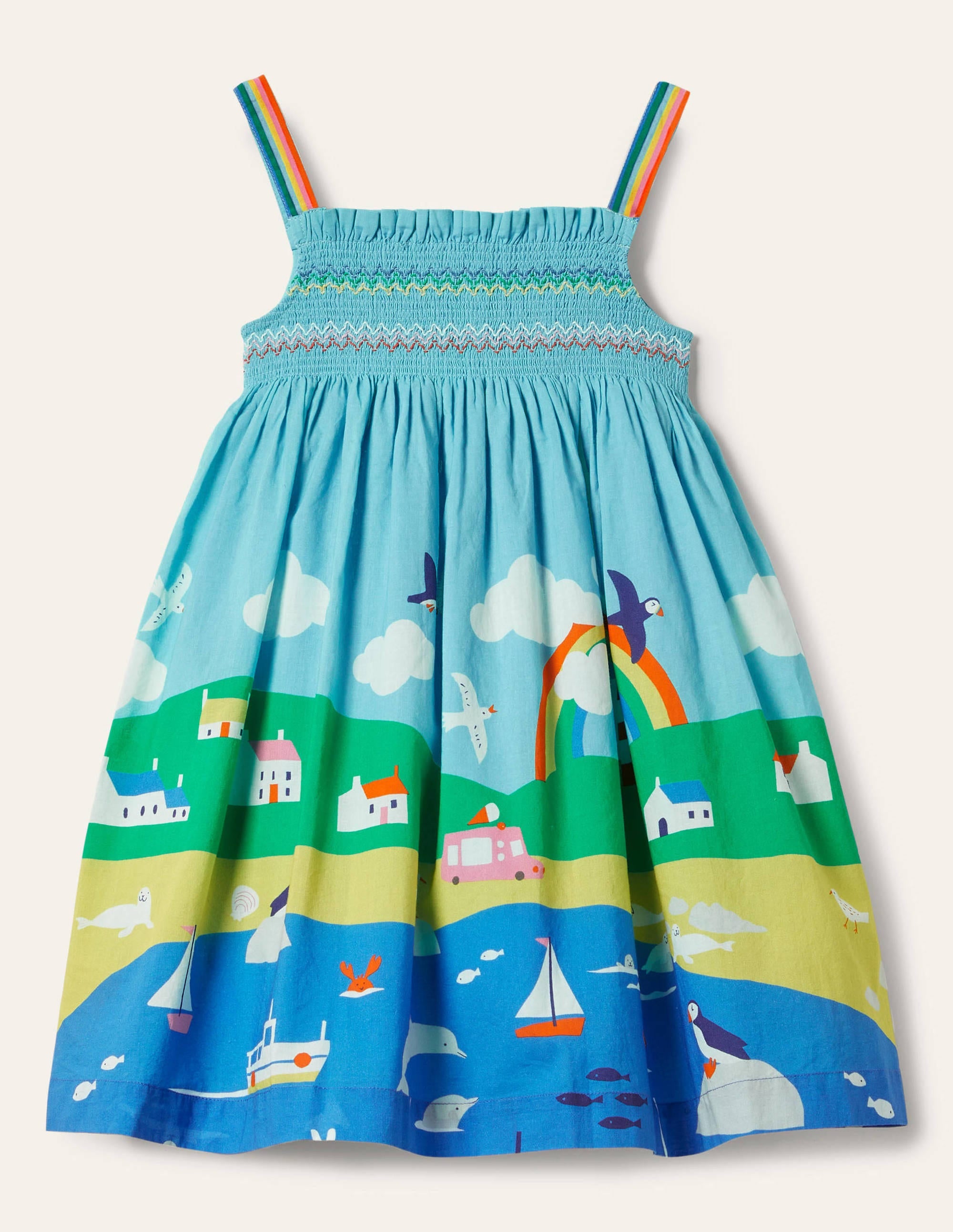 Smocked Sun Dress-Multi Coastal Scene - Image 2