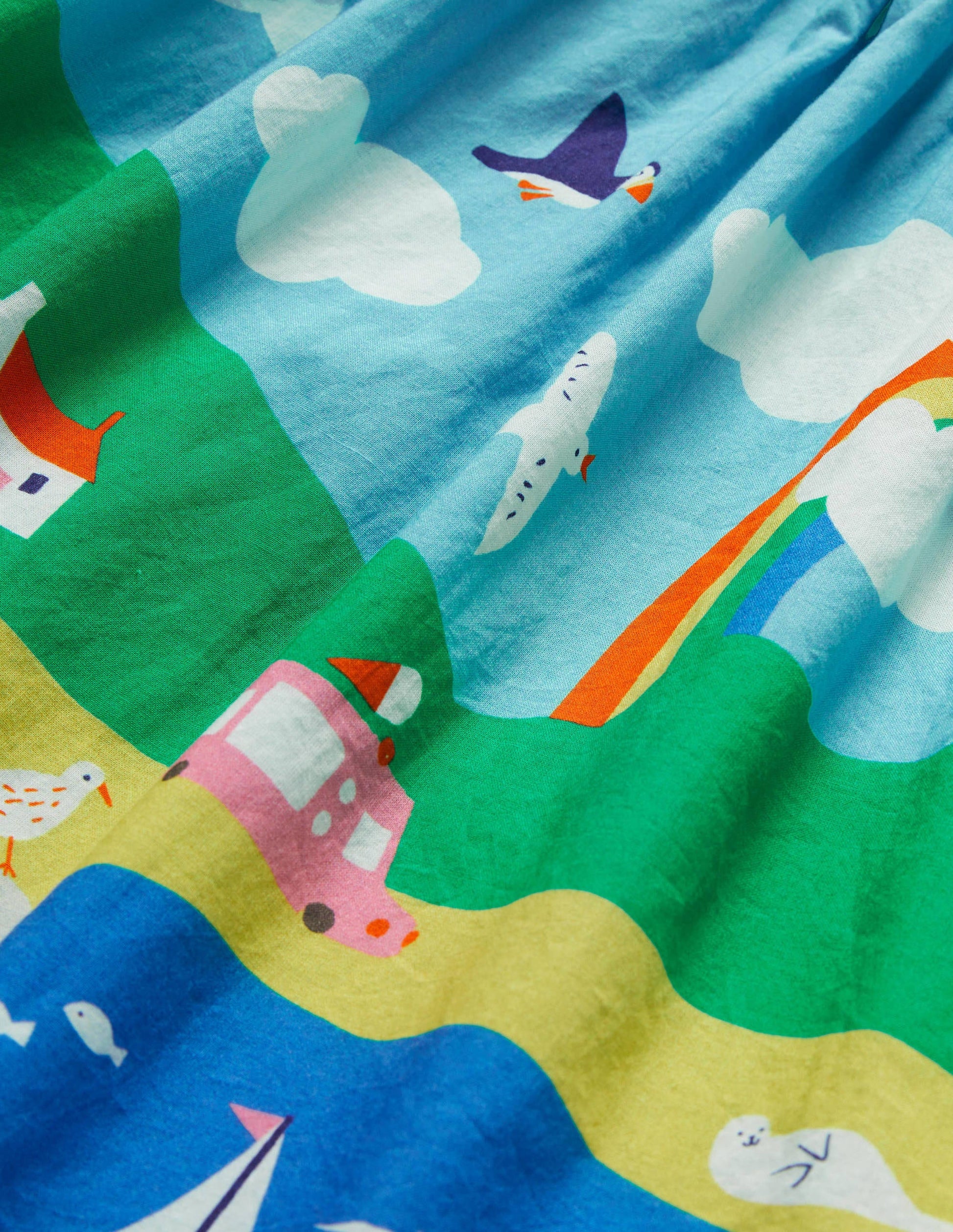 Smocked Sun Dress-Multi Coastal Scene-3