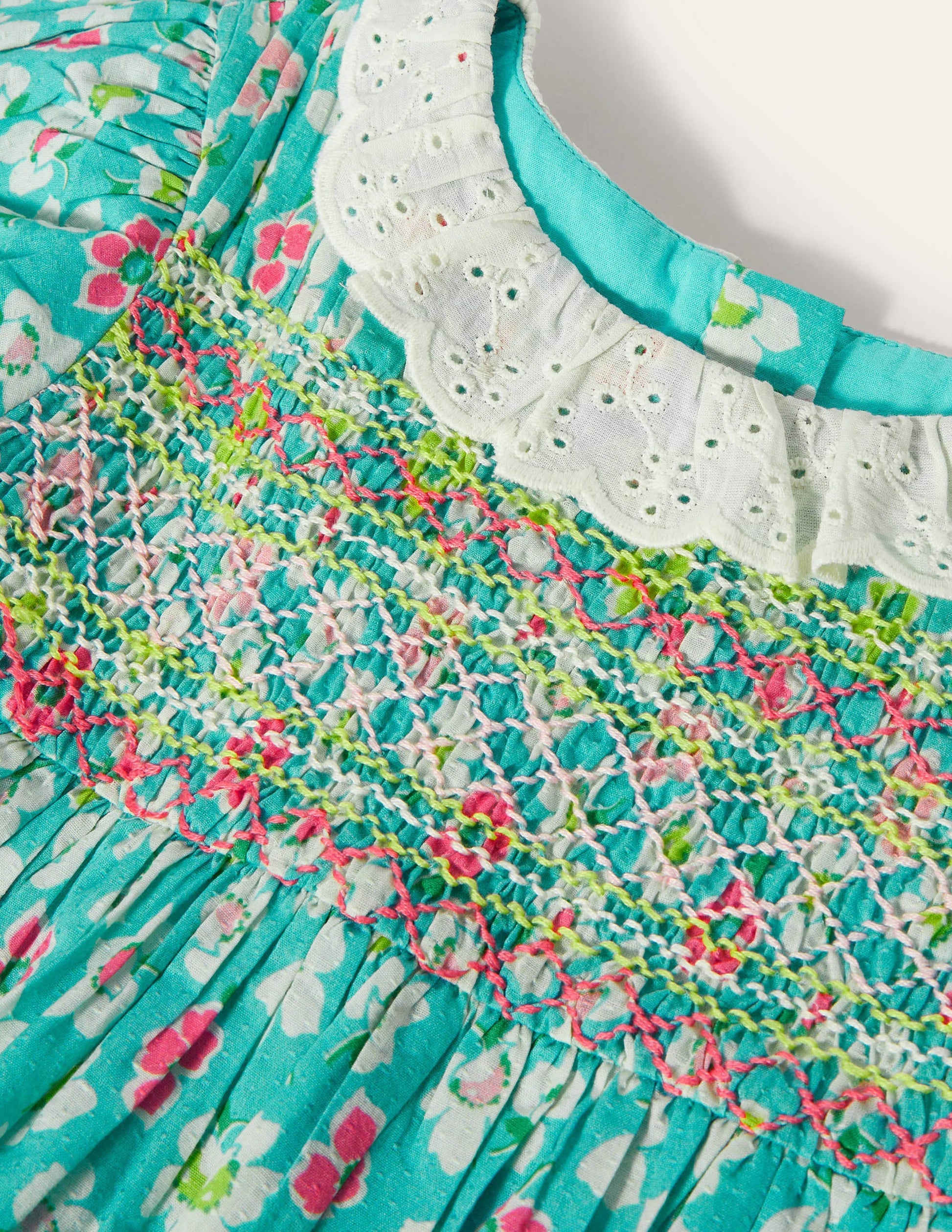 Puff Sleeved Collared Dress-Aqua Blue Clematis-3