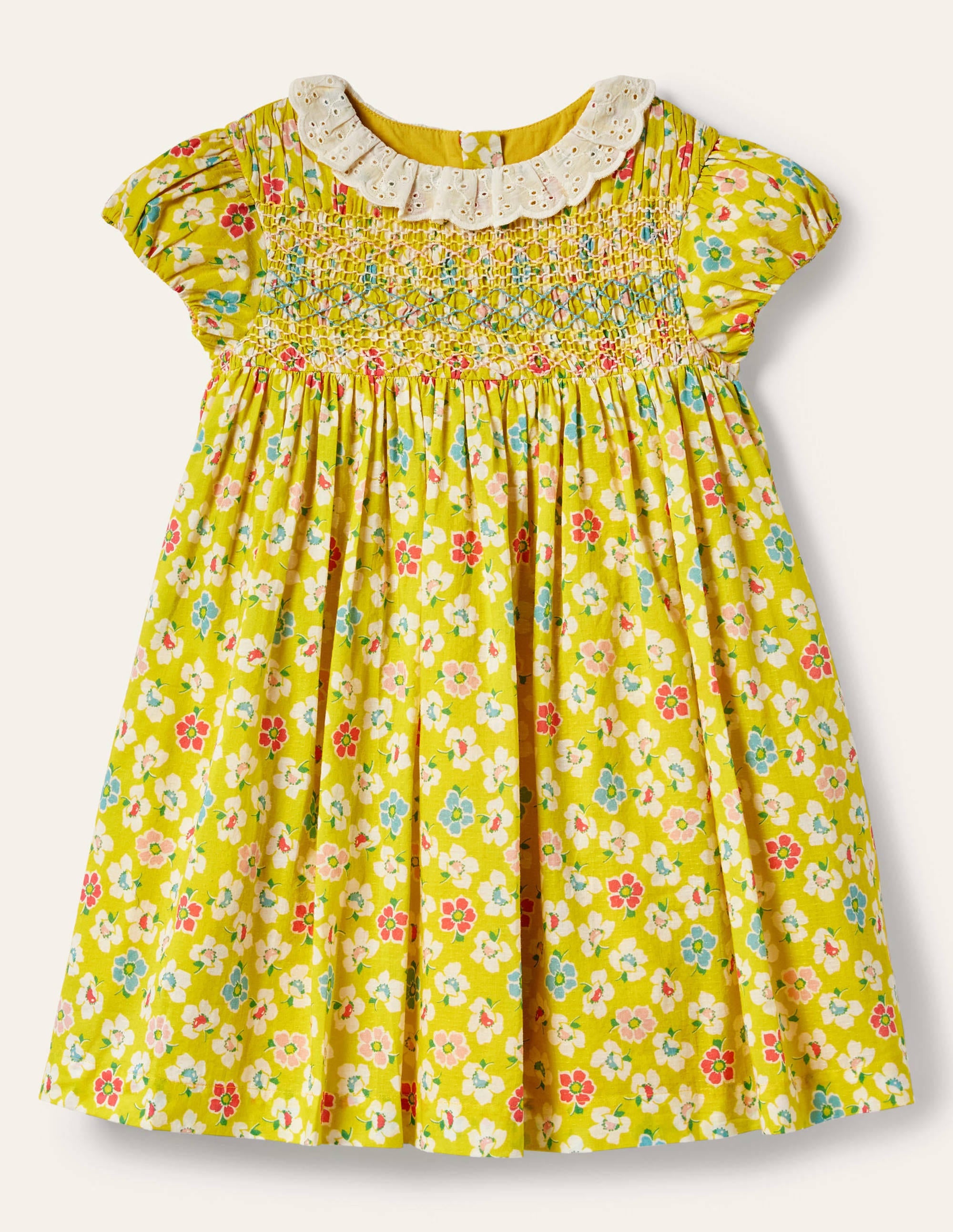 Puff Sleeved Collared Dress-Sweetcorn Yellow Clematis - Image 1