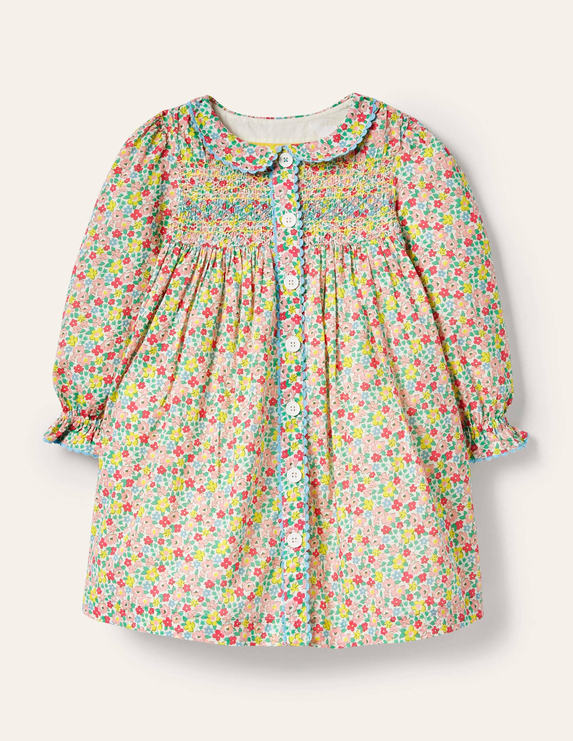 Button-through Smocked Dress-Multi Spring Floral-1