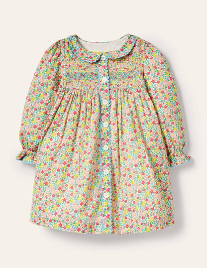 Button-through Smocked Dress-Multi Spring Floral-1