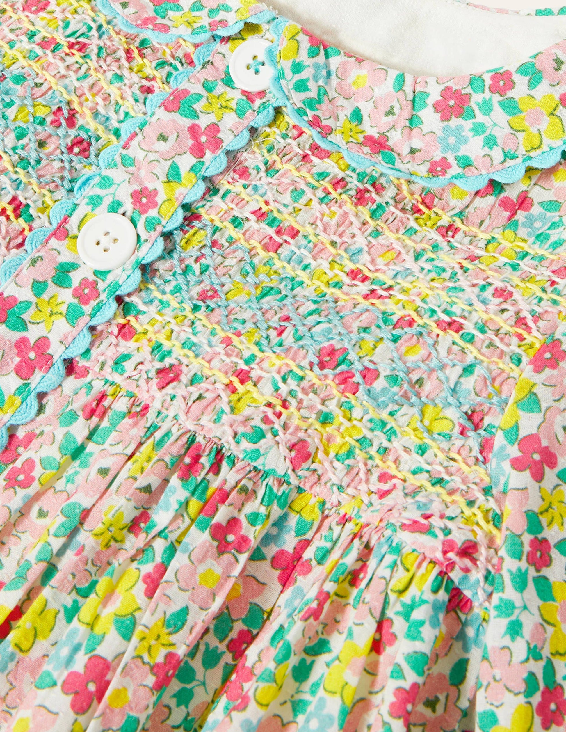 Button-through Smocked Dress-Multi Spring Floral-3