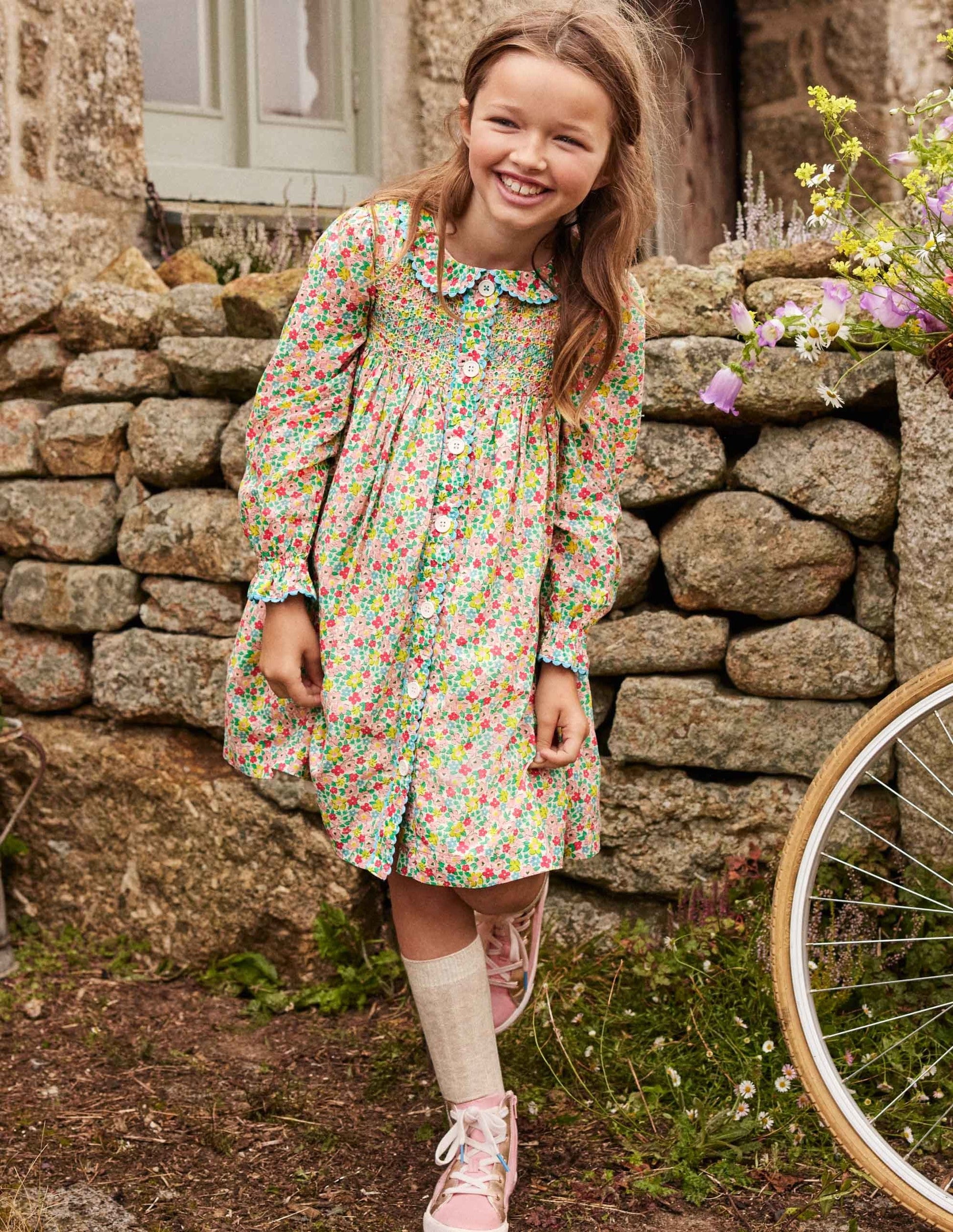 Button-through Smocked Dress-Multi Spring Floral-4