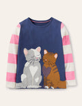 Front & Back Appliqué  T-shirt-Starboard Blue Cats