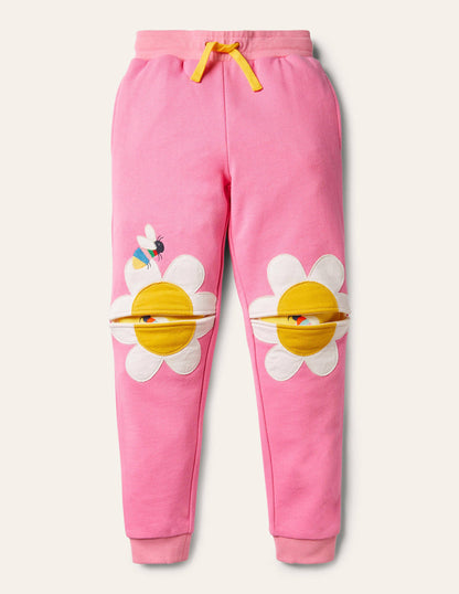 Appliqué Knee Joggers-Bright Petal Pink Flower-1