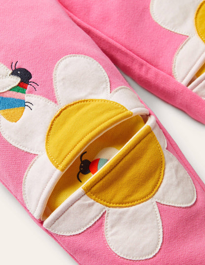 Appliqué Knee Joggers-Bright Petal Pink Flower-3