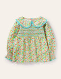 Smocked Collared Woven Top-Multi Spring Floral