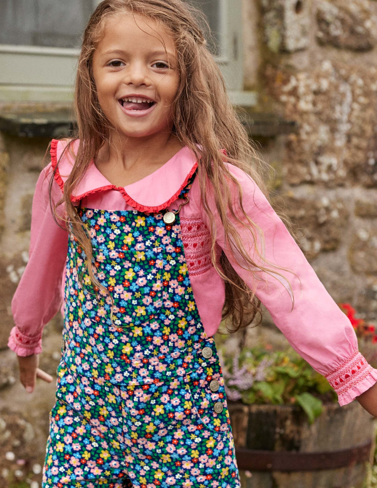 Smocked Collared Woven Top-Formica Pink-6
