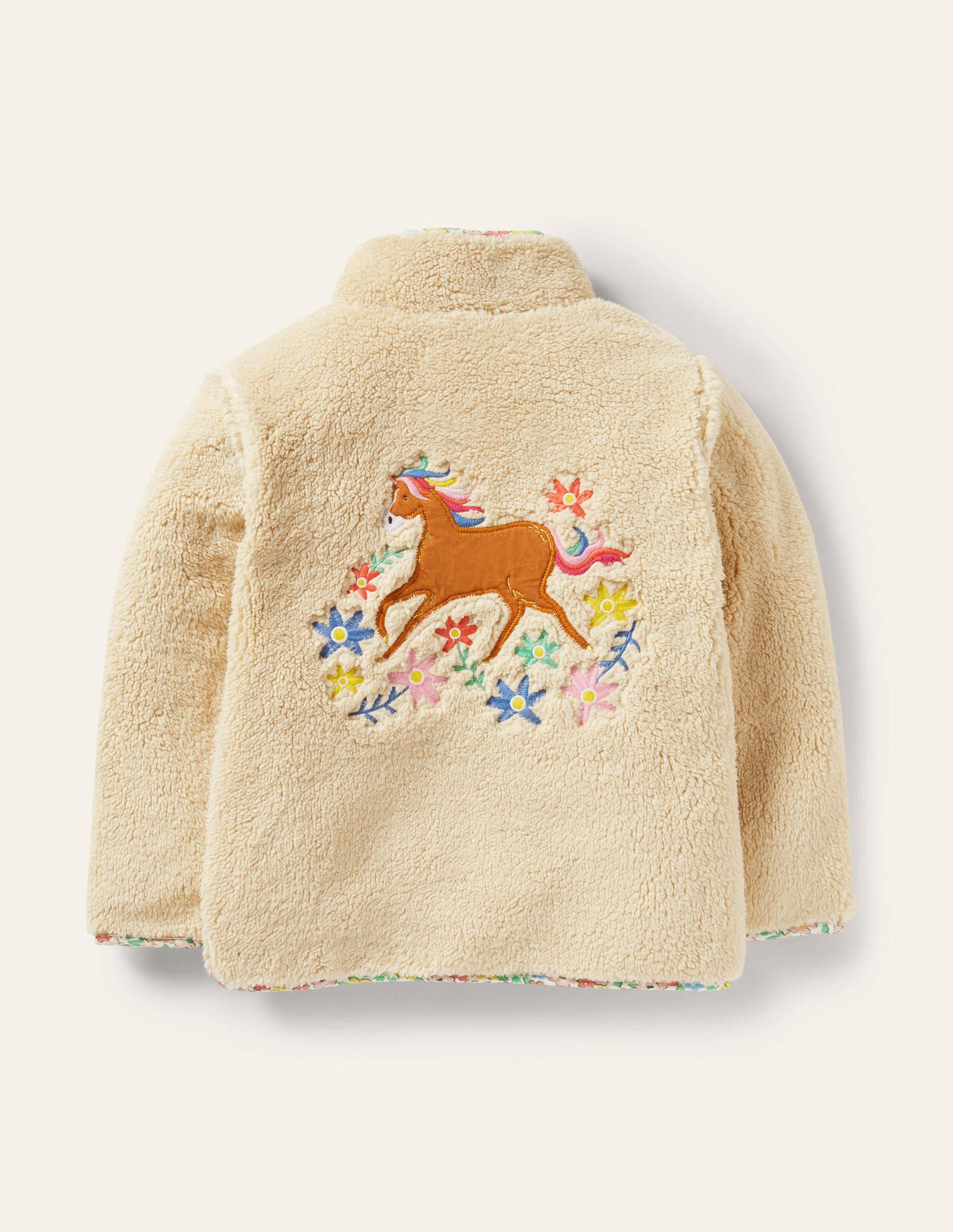 Half-Zip Teddy Sweatshirt-Oatmeal Embroidered Horse-2