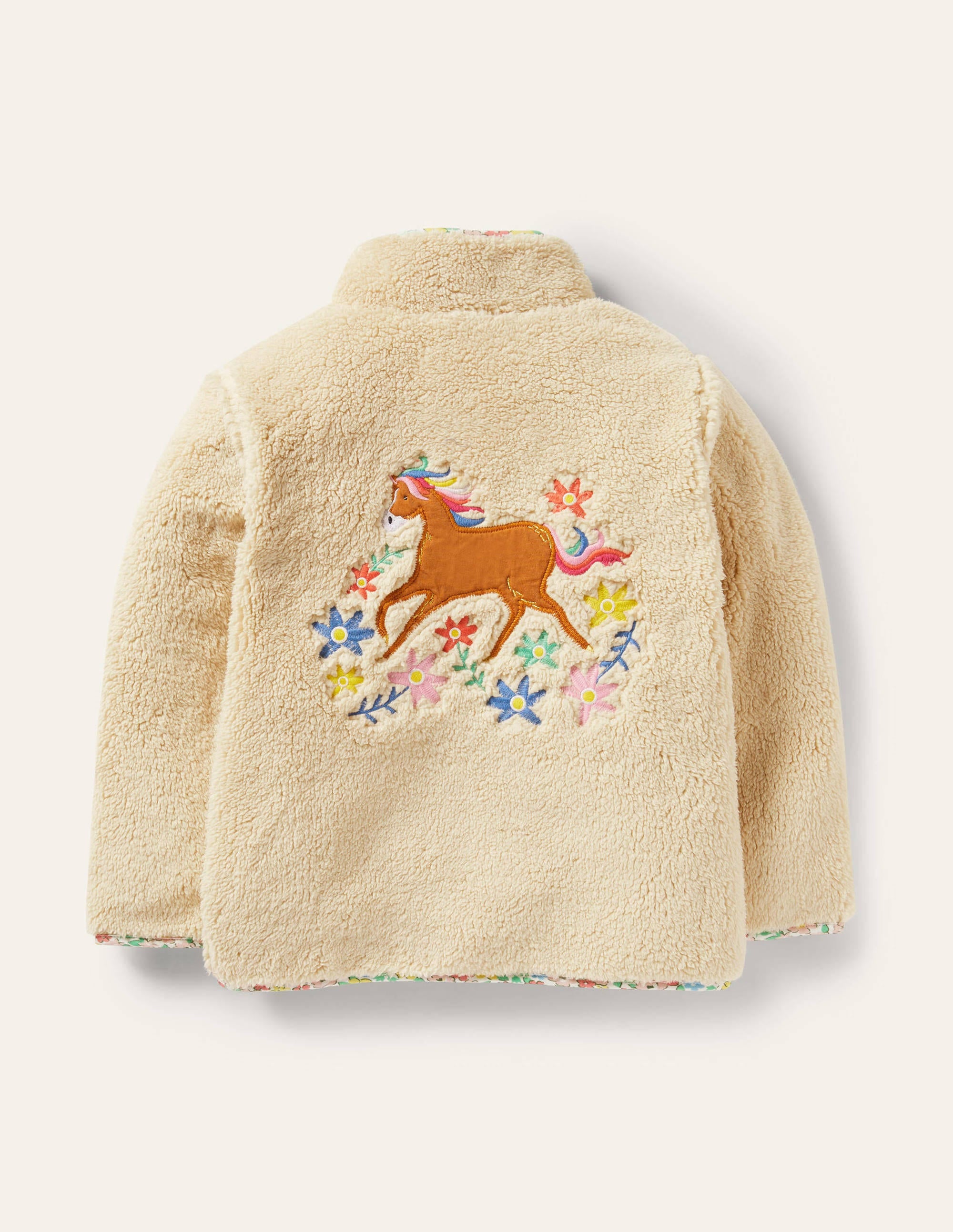 Half-Zip Teddy Sweatshirt-Oatmeal Embroidered Horse - Image 2