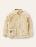 Half-Zip Teddy Sweatshirt-Oatmeal Embroidered Horse