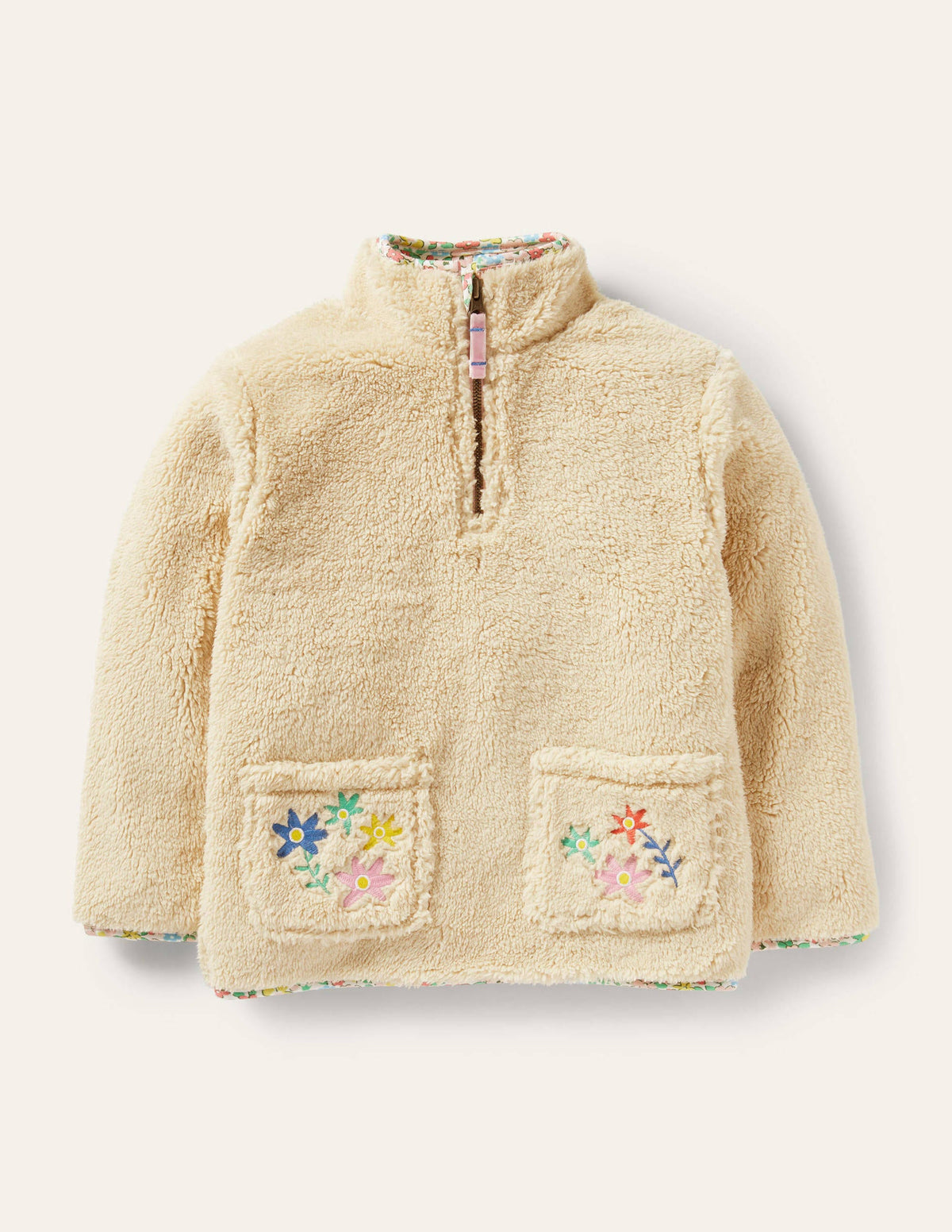 Half-Zip Teddy Sweatshirt-Oatmeal Embroidered Horse - Image 1