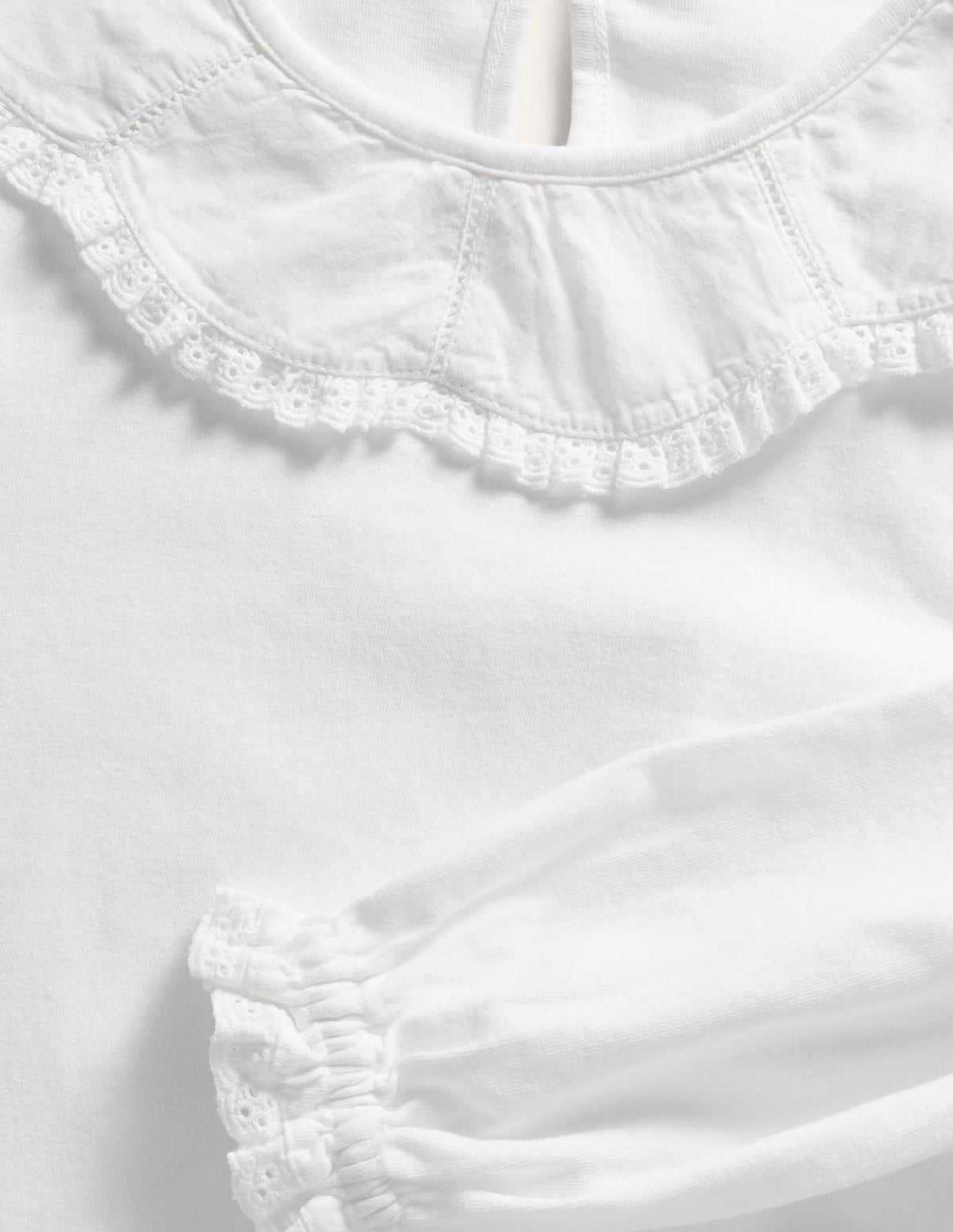 Lace Collared Cotton Top-White-3