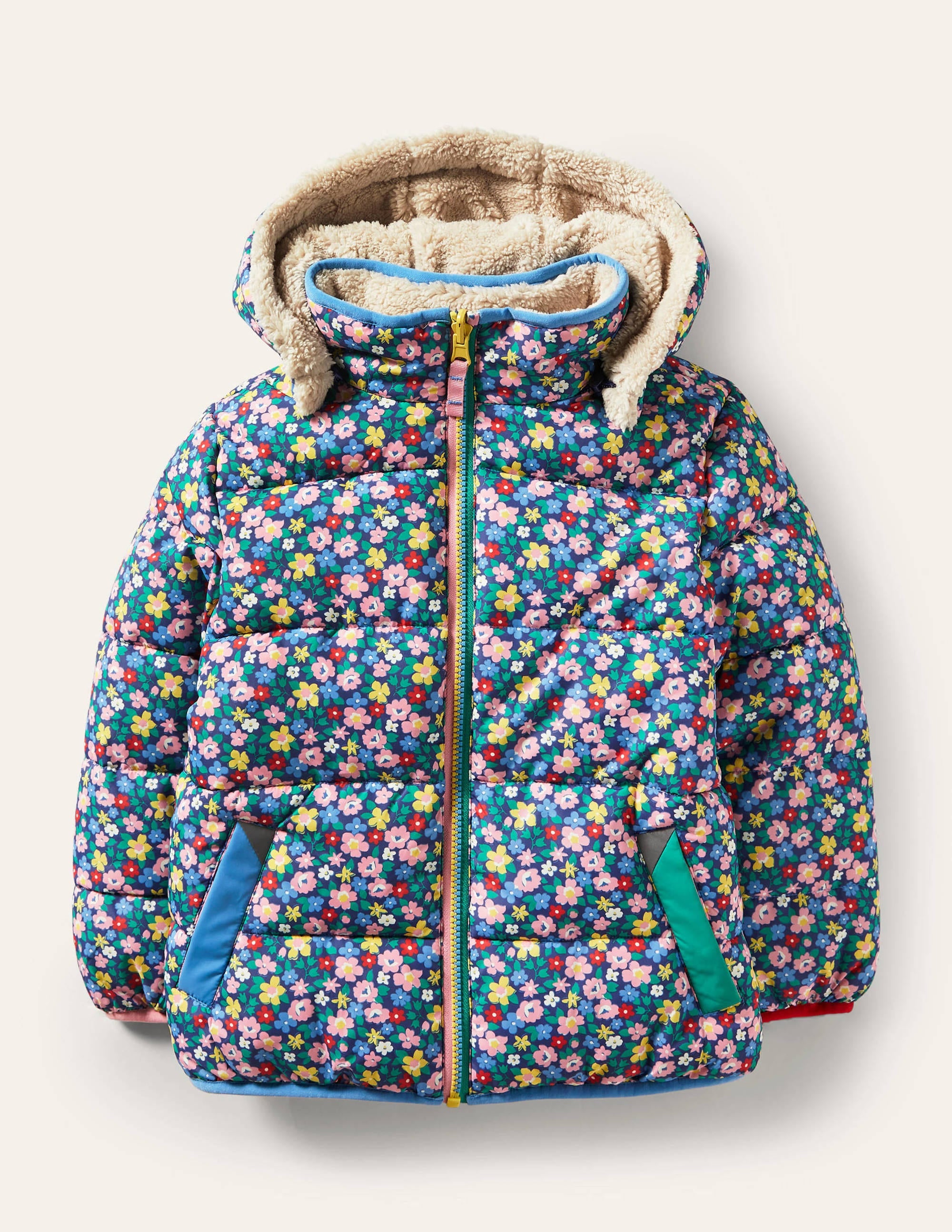 Reversible Printed Puffer-Starboard Blue Spring Floral - Image 1