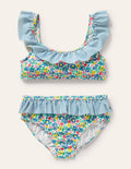 Frill Bikini Set-Elizabethan Blue Spring Floral