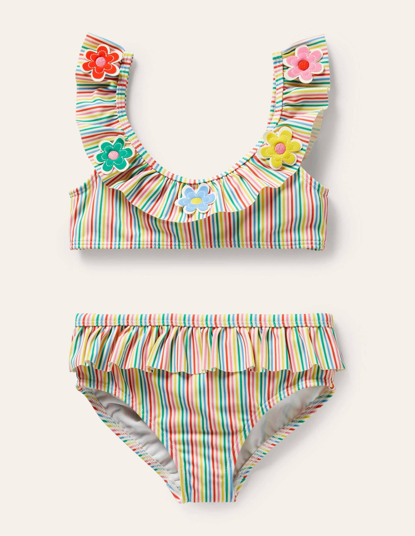 Frill Bikini Set-Ivory/Multi Stripe Flowers