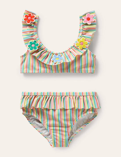 Frill Bikini Set-Ivory/Multi Stripe Flowers-1