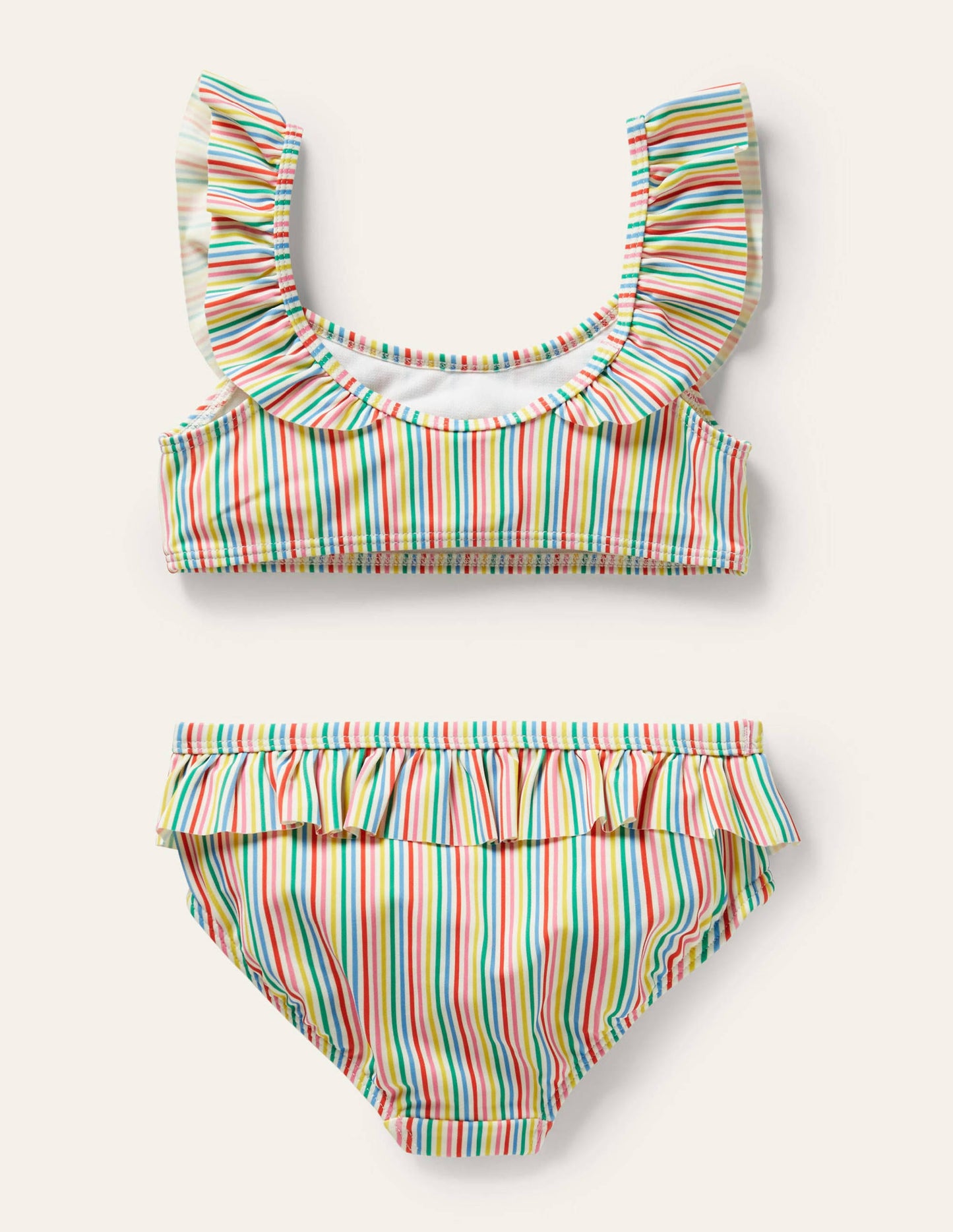 Frill Bikini Set-Ivory/Multi Stripe Flowers