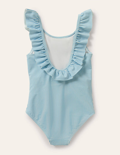 Blue Stripe Strawberry Frill Swimsuit-Blue/Ivory Ticking Strawberry-2