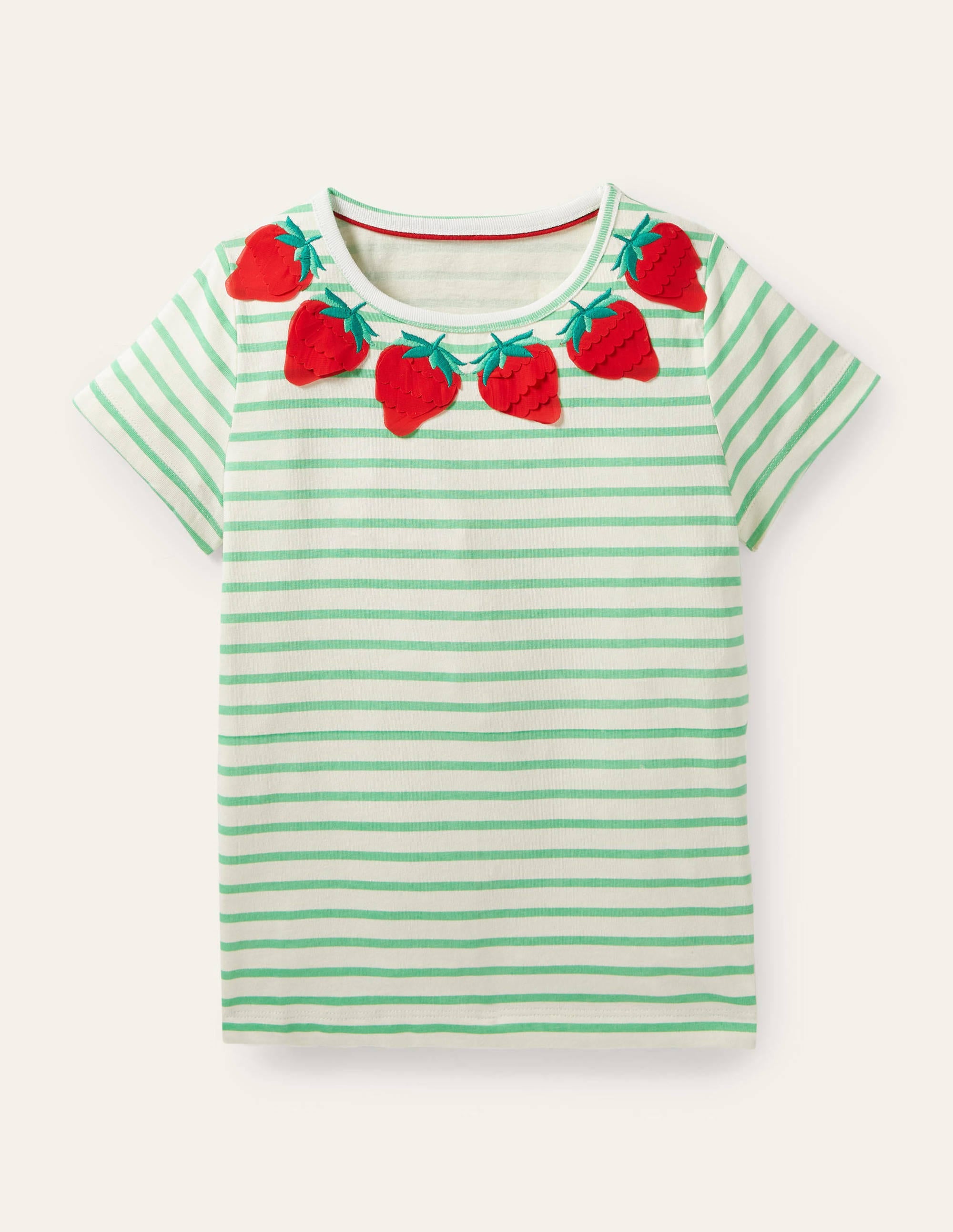 Stripy Logo T-Shirt-Ivory/Aloe Green Strawberry - Image 1