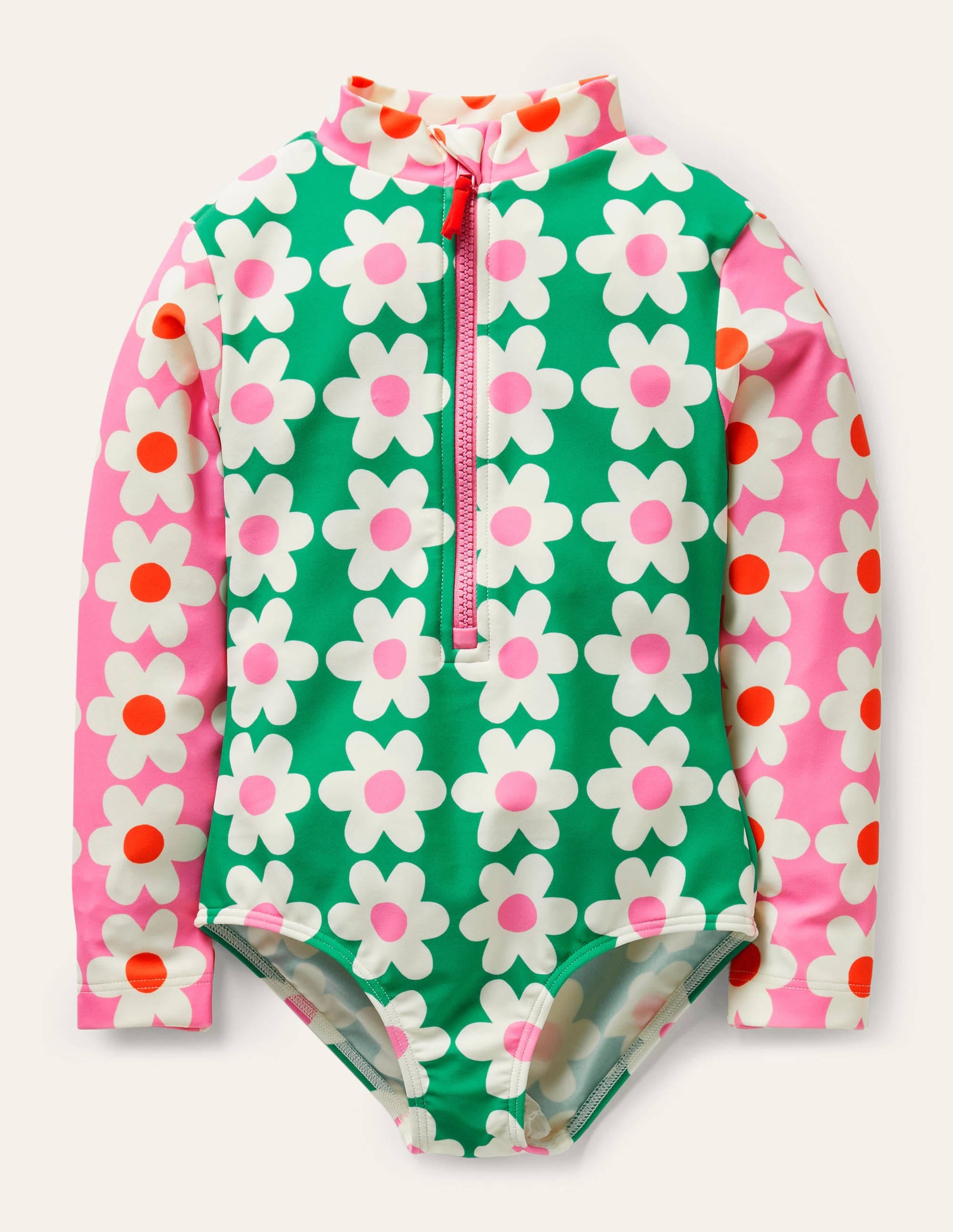 Long-sleeved Swimsuit-Green Pepper Daisy Geo - Image 1