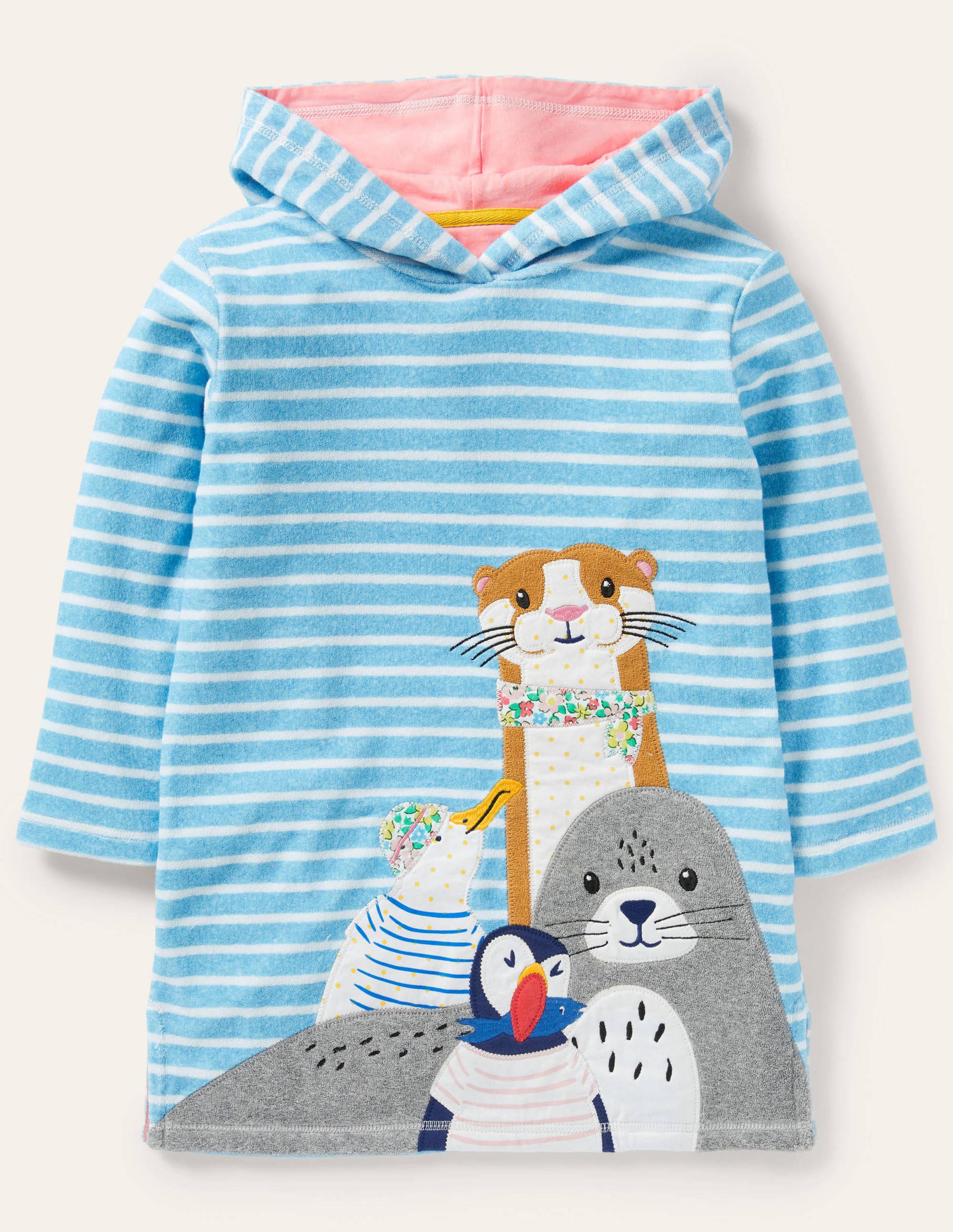 Appliqué Towelling Beach Dress-Aqua/Ivory Sea Friends - Image 1