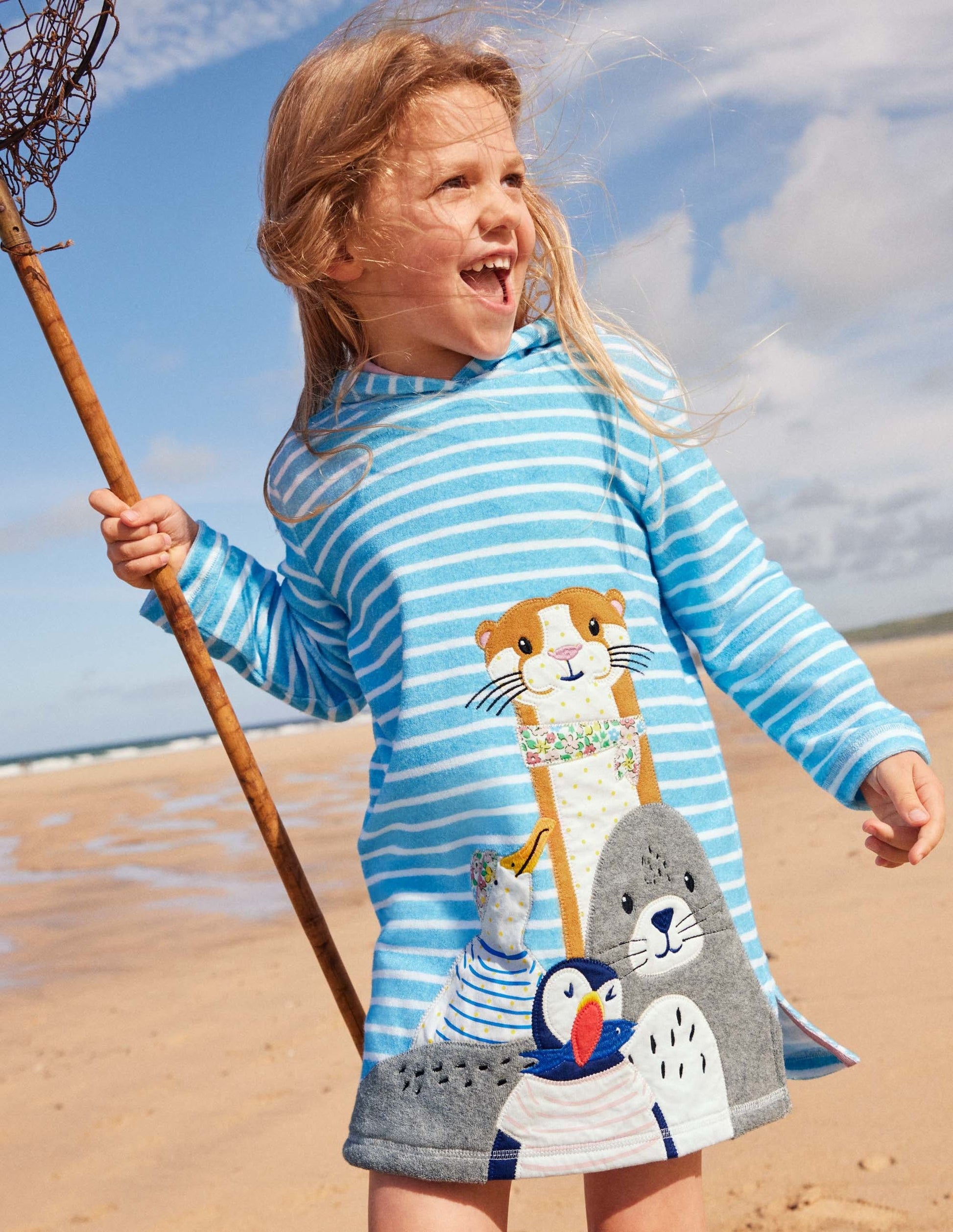 Appliqué Towelling Beach Dress-Aqua/Ivory Sea Friends-4