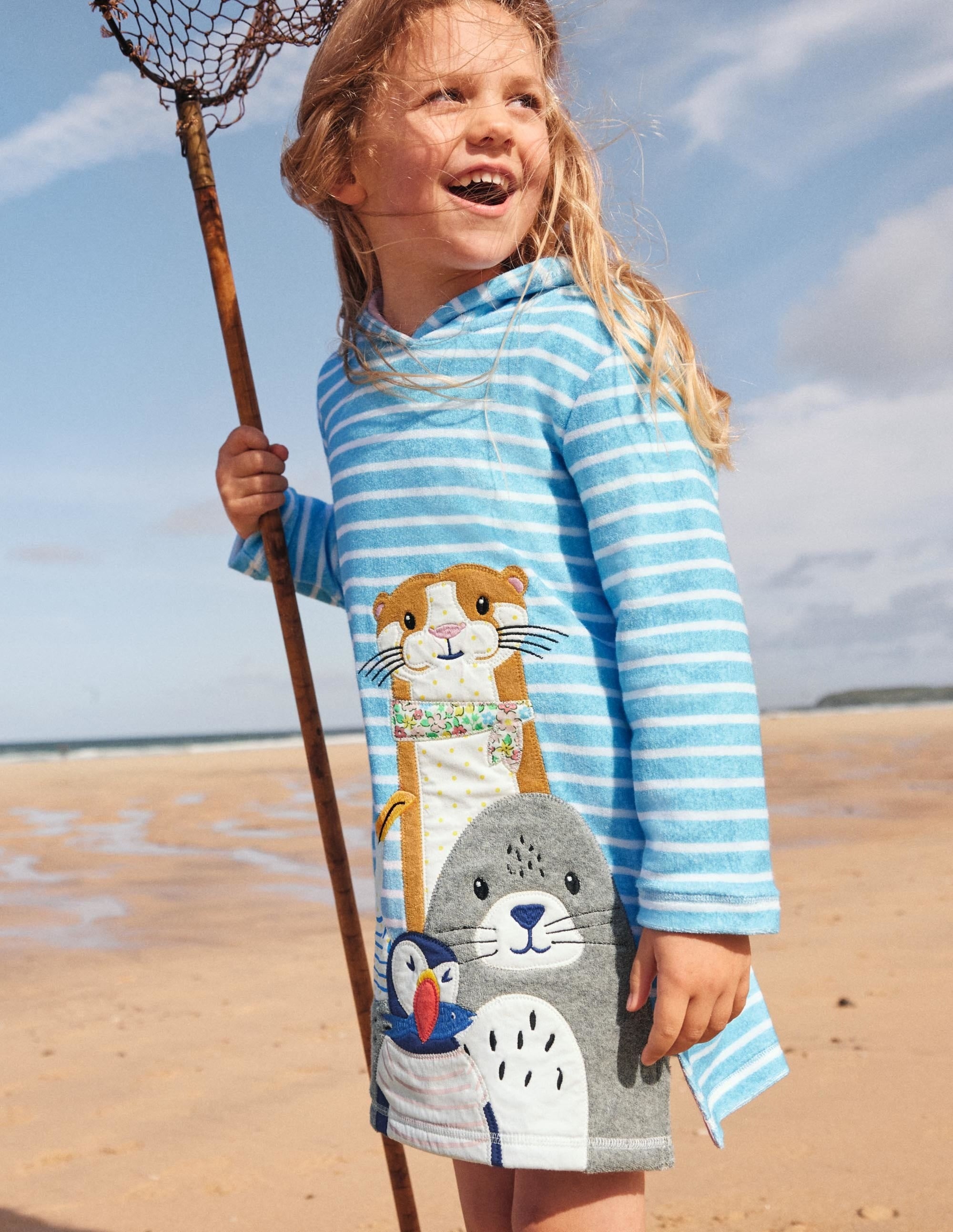 Appliqué Towelling Beach Dress-Aqua/Ivory Sea Friends - Image 5