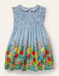 Smocked Woven Dress-Bright Bluebell Floral
