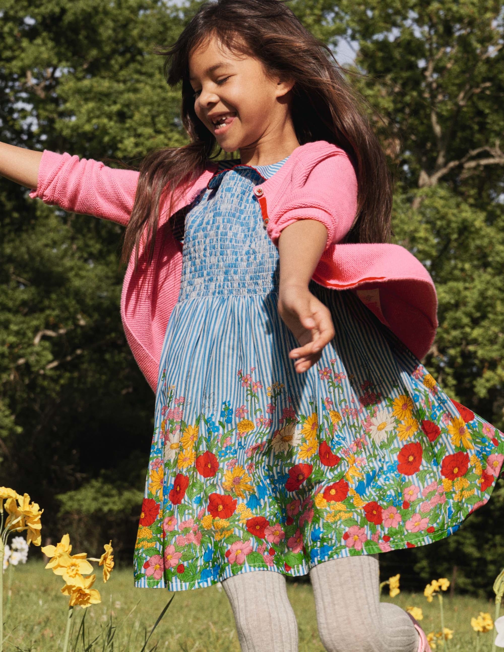 Smocked Woven Dress-Bright Bluebell Floral - Image 4