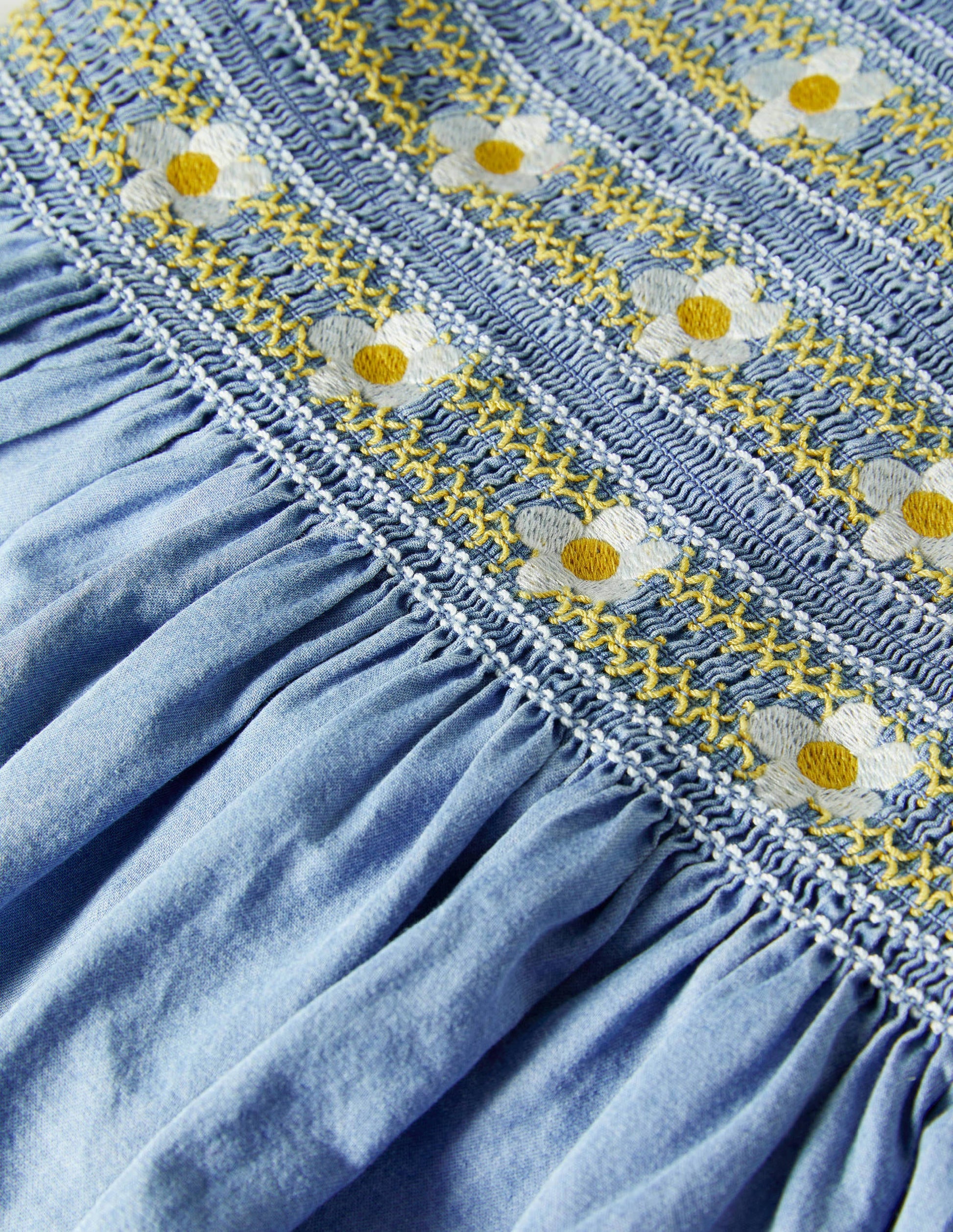 Smocked Woven Dress-Chambray-3
