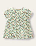 Printed Collar Top-Ivory Berry Blossom
